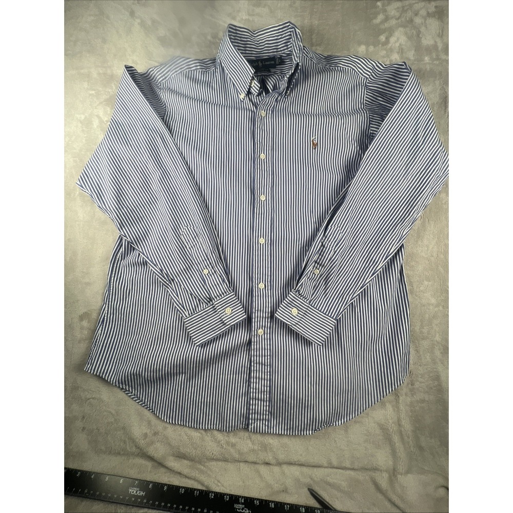 Ralph Lauren Classic Fit Button Down Shirt Mens Large Blue Striped Flesh Pony